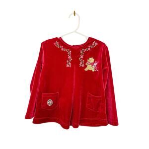 Vintage Disney Winnie the Pooh Embroidered Red Velvet Girls Shirt